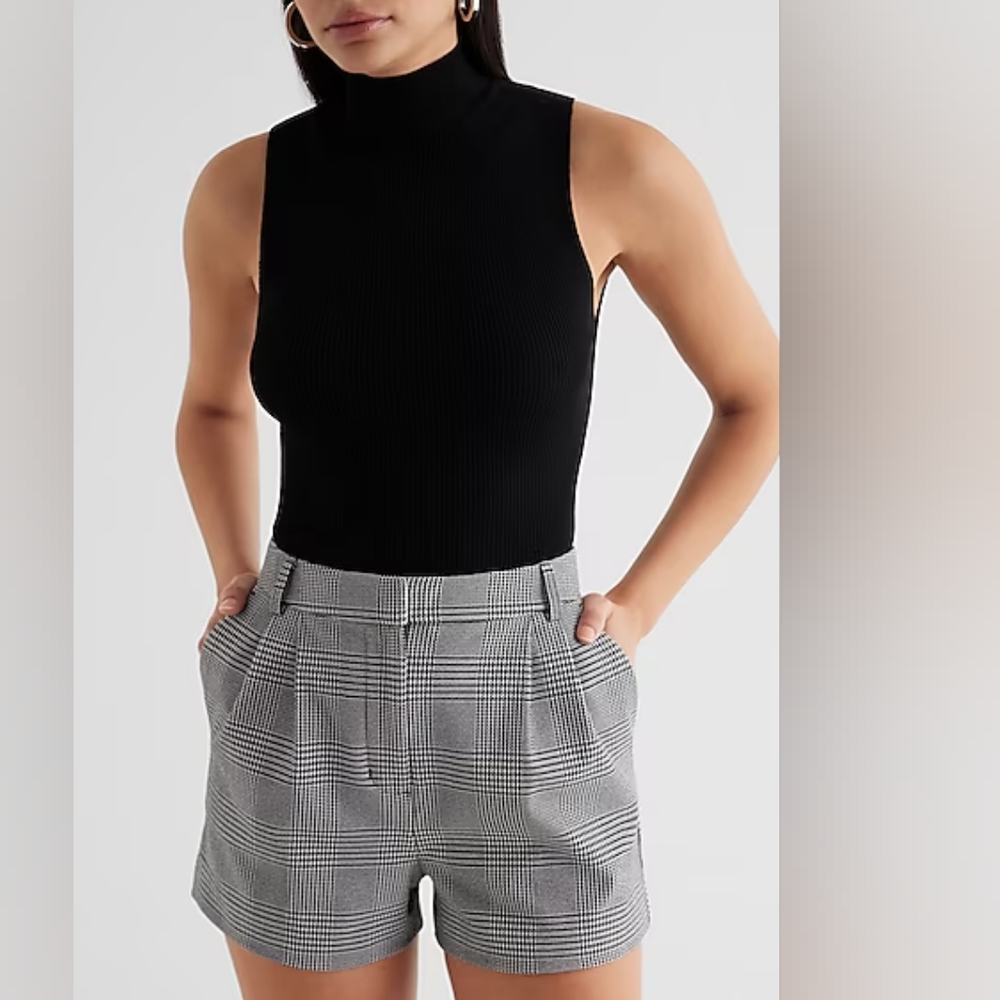 EXPRESS: Super High Waisted Plaid Pleated Shorts